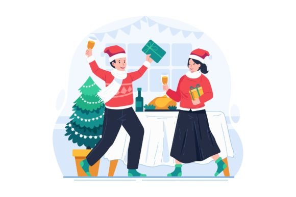 A Happy Couple Celebrating Christmas Illustrations Review