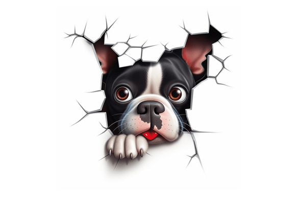 Christmas Boston Dog Broken Wall Illustrations Review