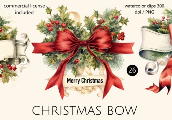 Christmas Bows, Accessories of Holiday Illustrations