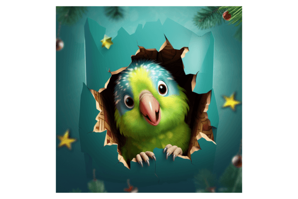 Christmas Budgie Broken Wall 2 Illustrations Review