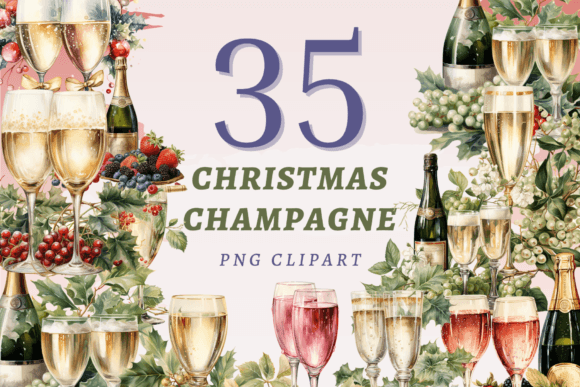 Christmas Champagne PNG Bundle: Festive Illustrations