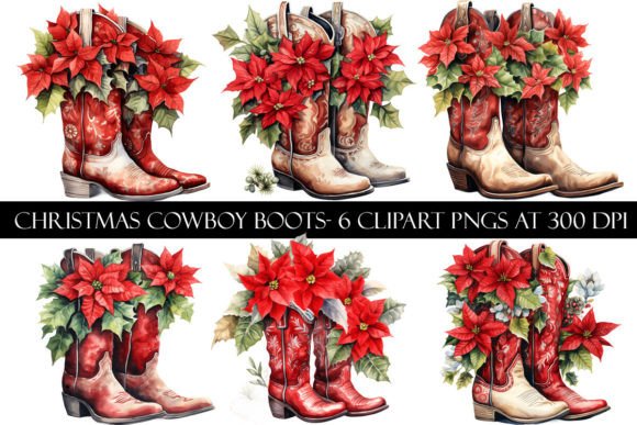 Christmas Cowboy Boots Clipart & Illustrations