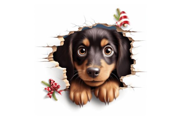 Christmas Dachshund Broken Wall 2 Illustrations
