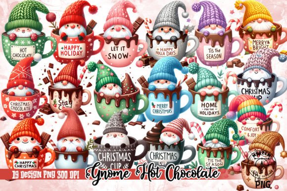 Christmas Gnome Hot Chocolate Clipart: Festive Illustrations