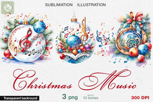 Christmas Music Watercolor PNG: Branding & Illustrations