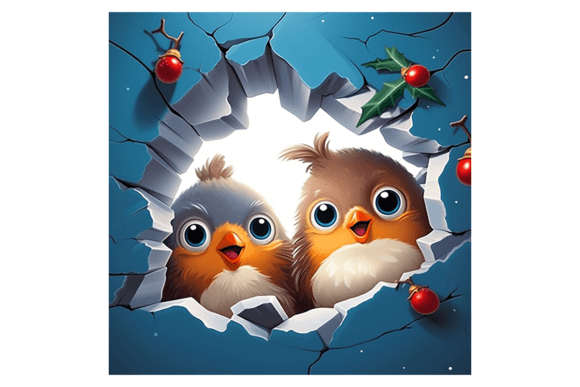 Christmas Robins Broken Wall Illustrations Review