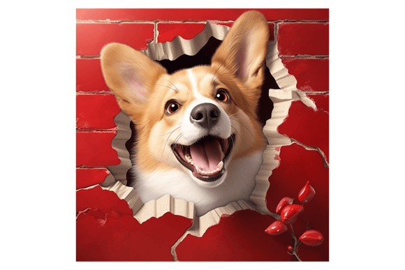 Christmas Welsh Corgi Broken Wall 2 Illustrations