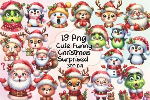 Cute Funny Christmas Surprised Clipart for Illustrations