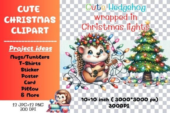Cute Hedgehog Christmas Light Illustrations