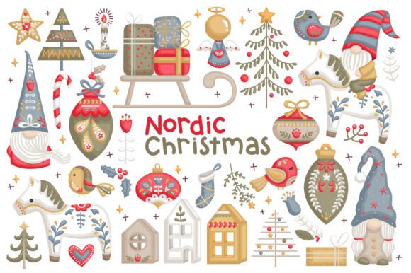 Cute Nordic Christmas Clipart: Branding & Illustrations