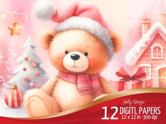 Cute Teddy Bear at Christmas Backgrounds: Illustrations Review