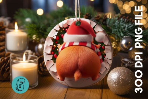 Guinea Pig Christmas Ornament Back 09: Festive Illustrations