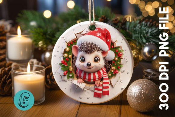 Hedgehog Christmas Ornament Front 12 Illustrations