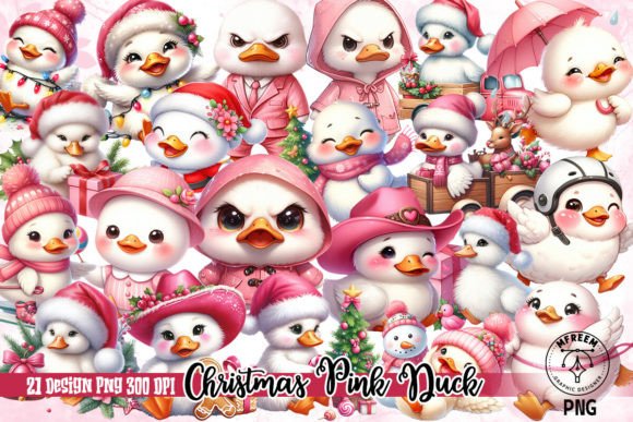 Merry Christmas Pink Duck Clipart PNG Review