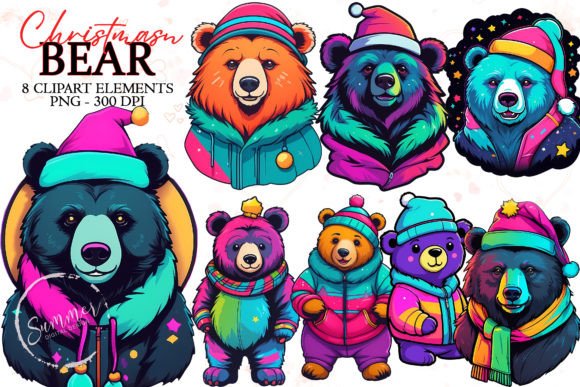 Neon Bear Stickers: 90s Illustrations