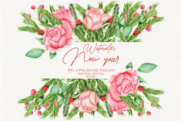 New Year Christmas Watercolor Frame Illustrations