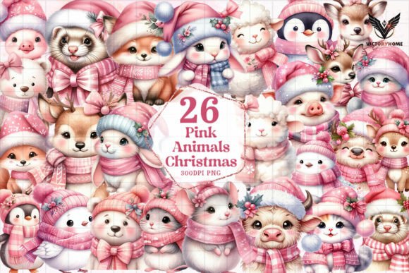 Pink Animals Christmas Clipart PNG: Illustrations Review