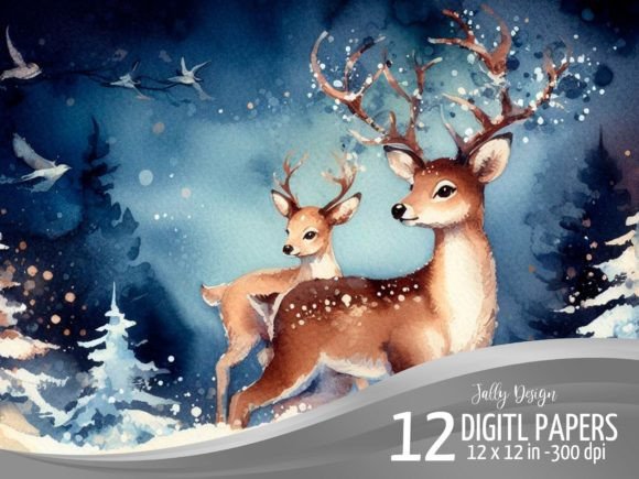 Reindeers at Christmas Blue Illustrations Review