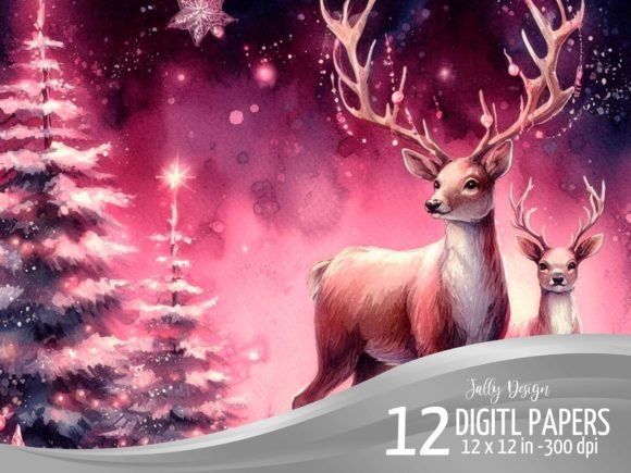 Reindeers at Christmas Pink Backgrounds Illustrations