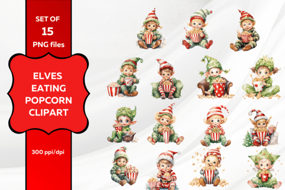 Review: Christmas Elves Eating Popcorn Clipart Illustrations