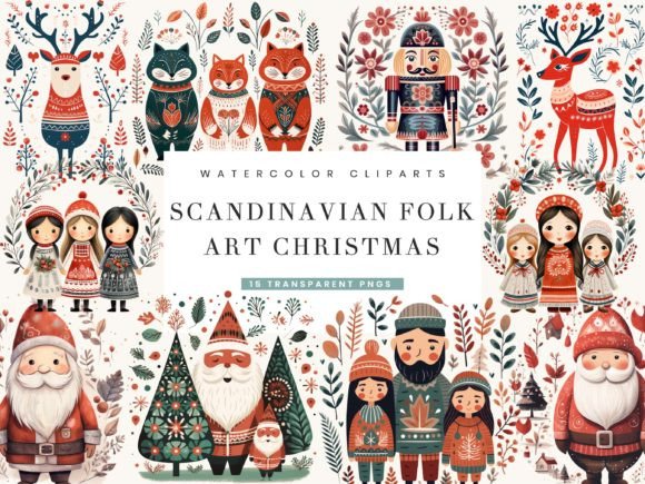 Scandinavian Folk Art Christmas Clipart: Illustrations Review