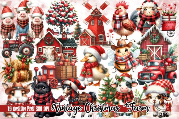 Vintage Christmas Farm Clipart PNG Review