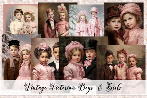 Vintage Victorian Christmas Boys Girls Illustrations
