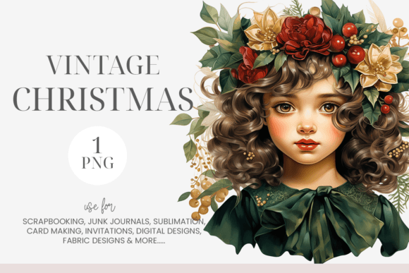 Watercolor Christmas Girl Clipart for Brand Illustrations