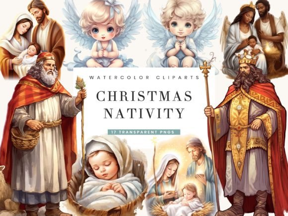 Watercolor Christmas Nativity Clipart Illustrations