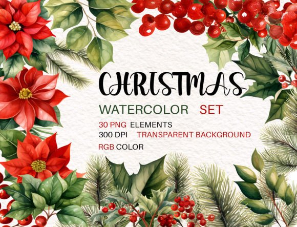 Watercolor Winter Christmas Clipart PNG: Illustrations